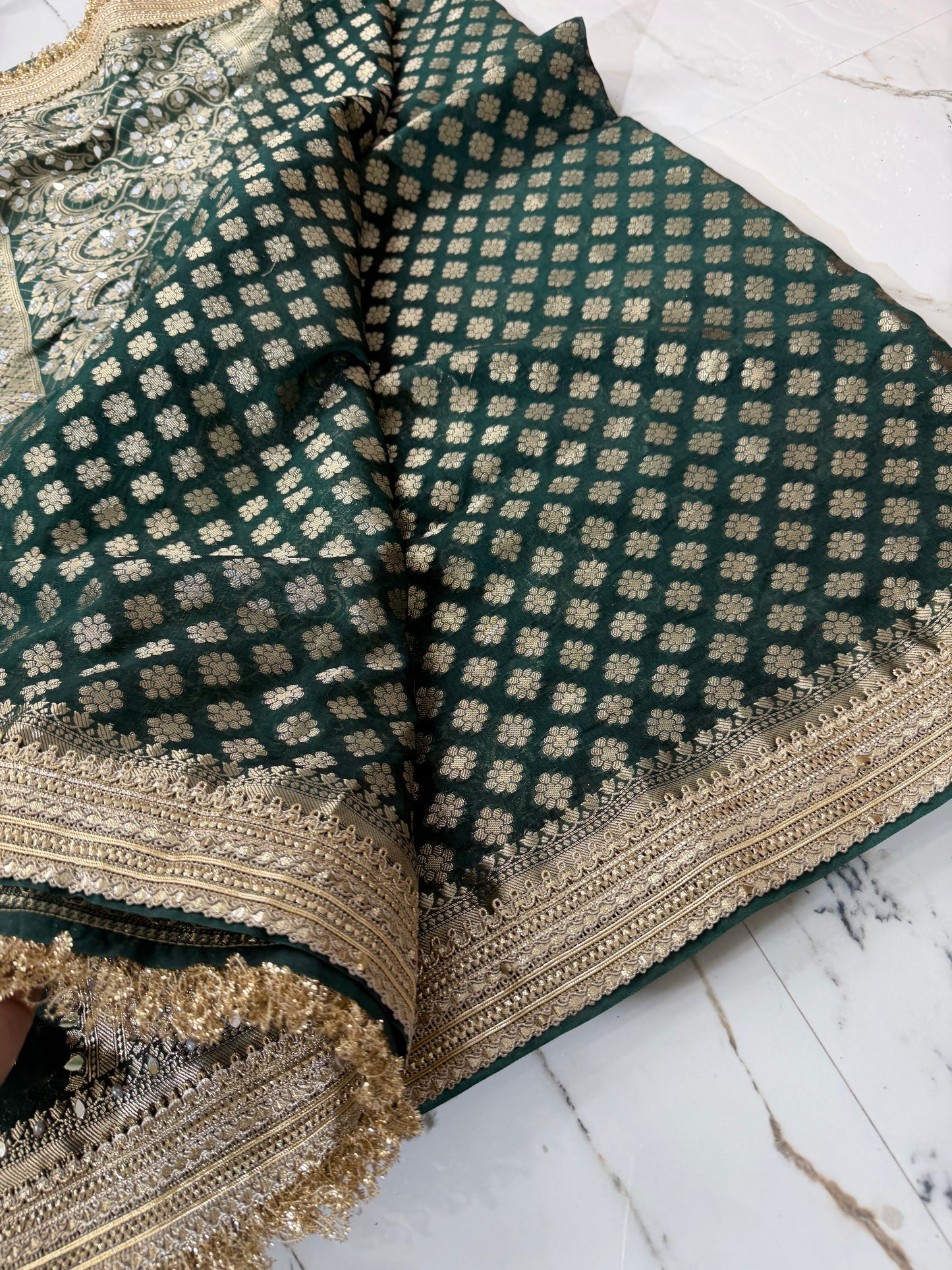 Banarasi Soft Warm Silk Saree With Mirror And Pearl Work