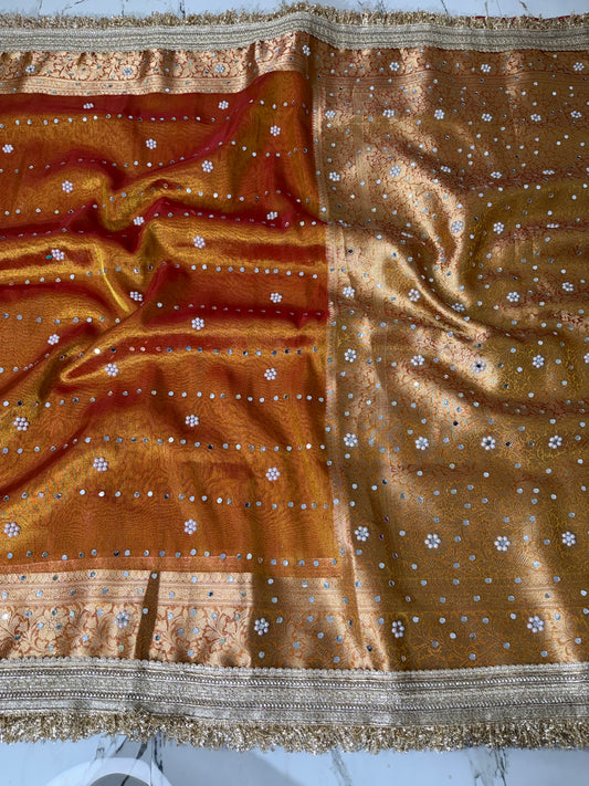 Banarasi Soft Tissue Silk Saree With Mirror Work