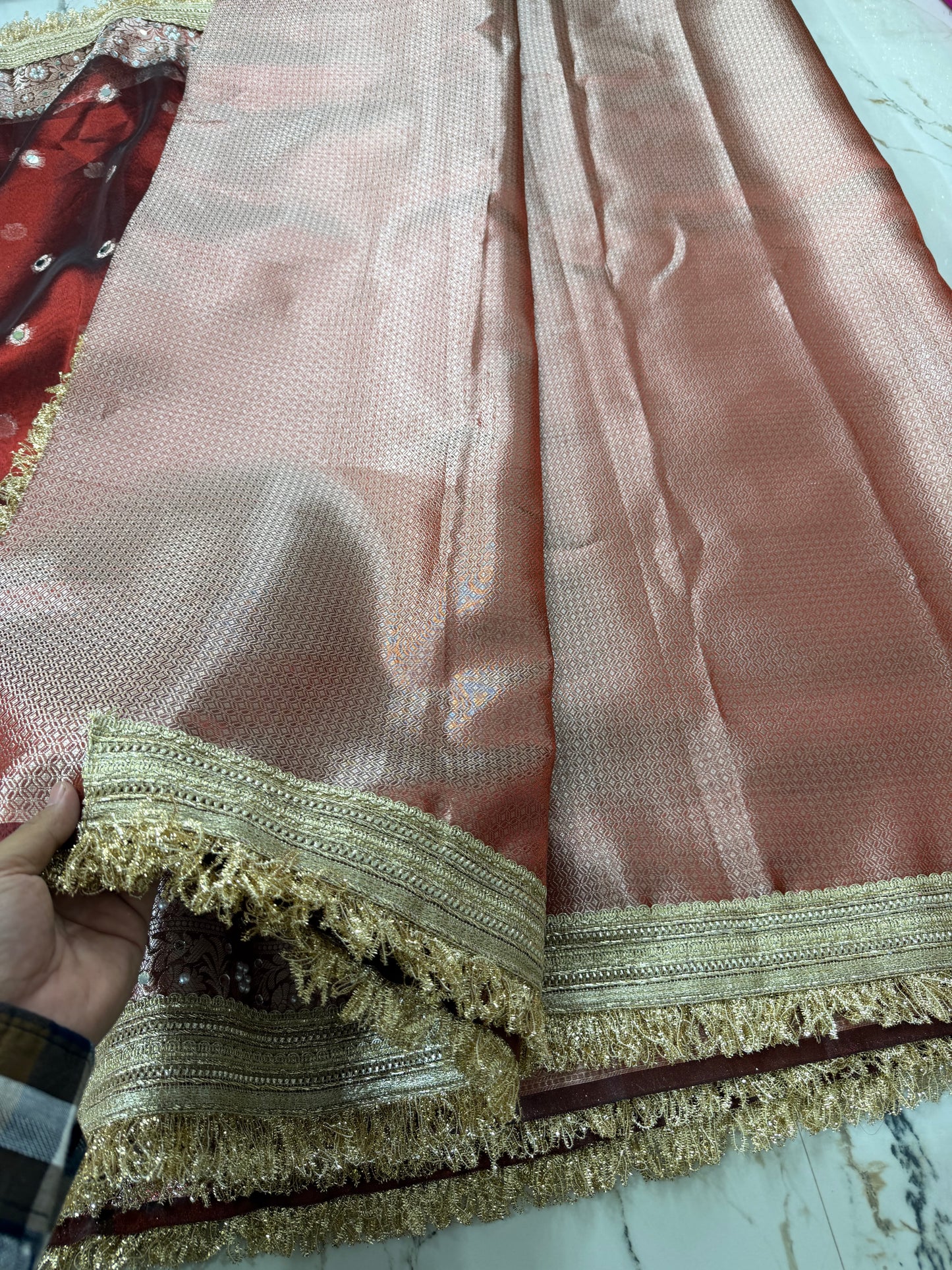 Banarasi Tissue Silk Saree With Mirror And Pearl Work