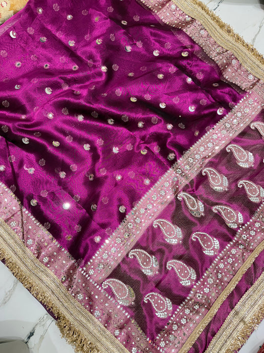 Banarasi Tissue Silk Saree With Mirror And Pearl Work