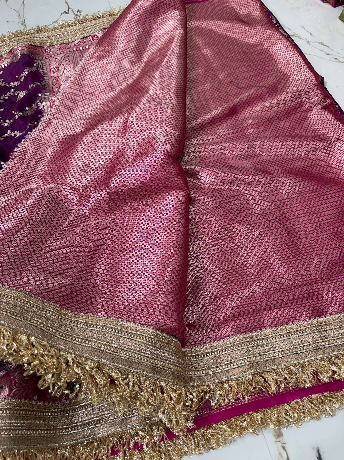 Banarasi Soft Semi Georgette Silk Saree With Mirror And Pearl Work
