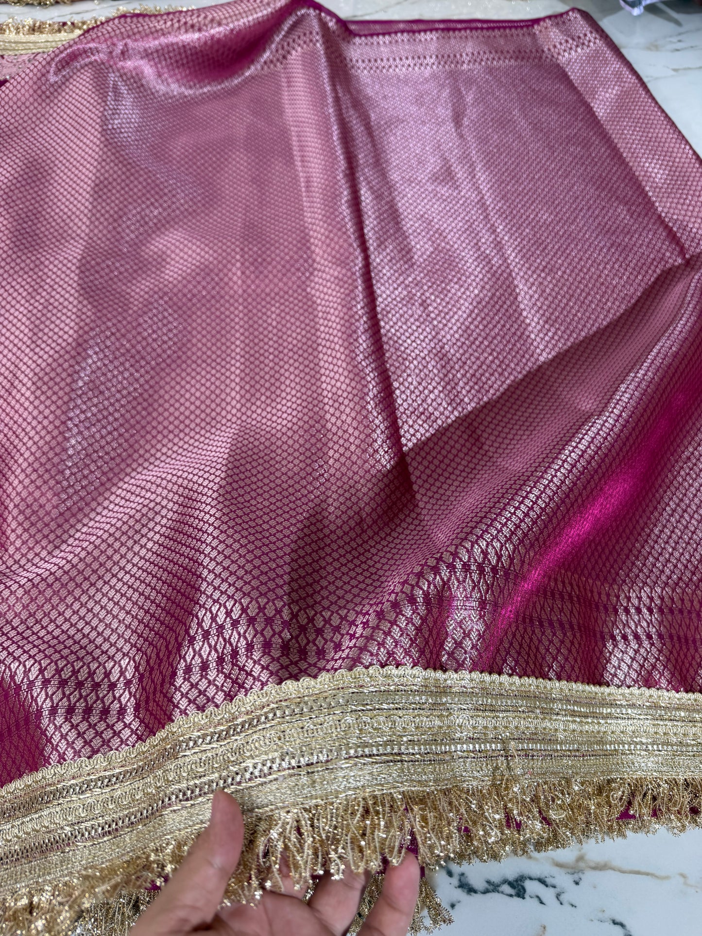 Banarasi Soft Tissue Silk Saree With Mirror And Pearl Work