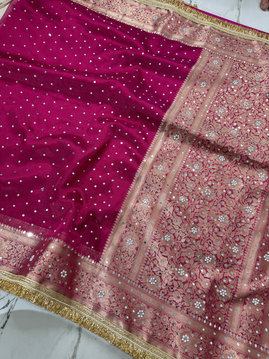 Banarasi Soft Tissue Silk Saree With Mirror Work