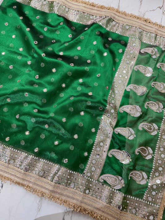 Banarasi Tissue Silk Saree With Mirror And Pearl Work