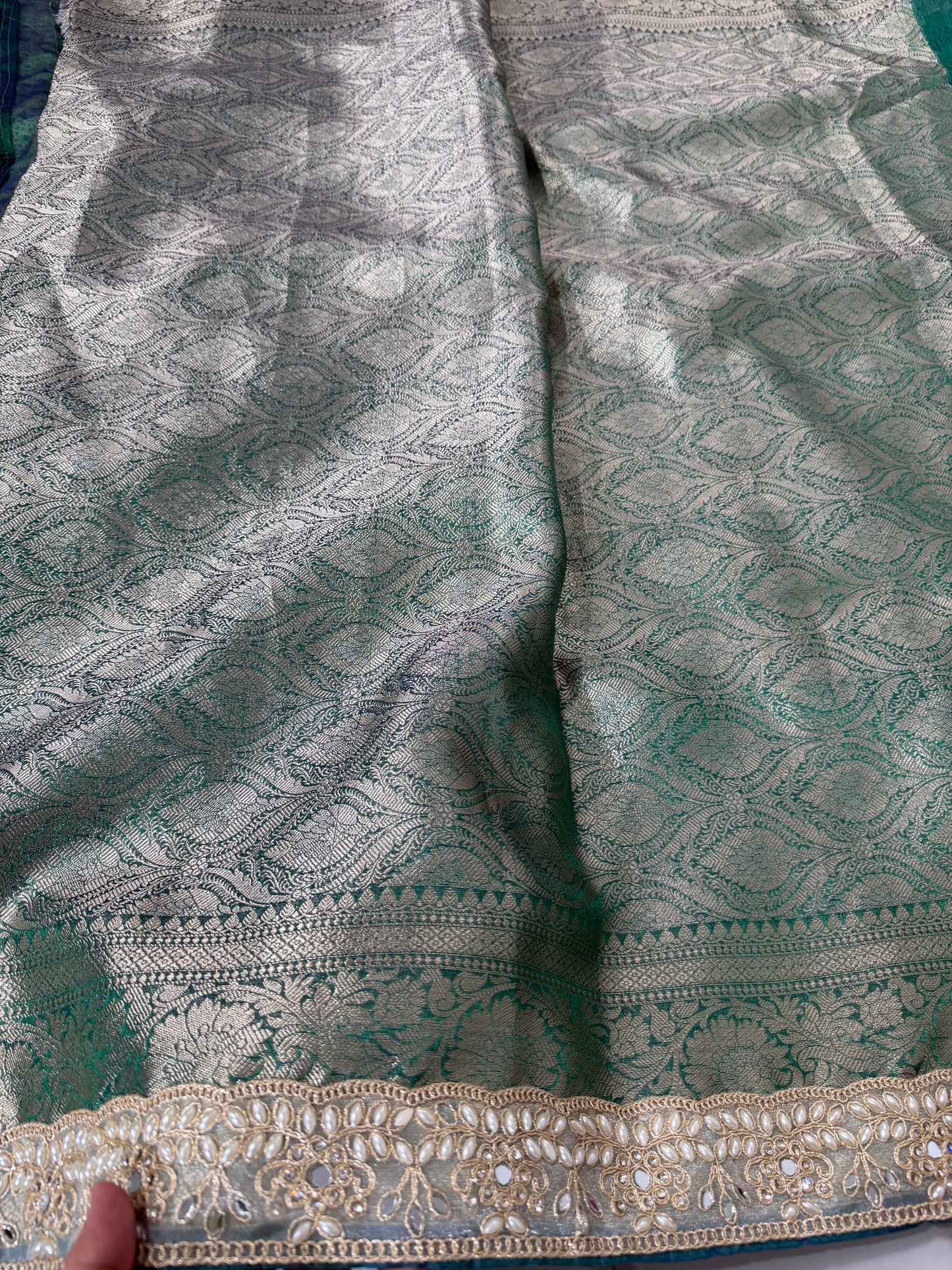 Banarasi Soft Tissue Silk Saree With Mirror And Pearl Work