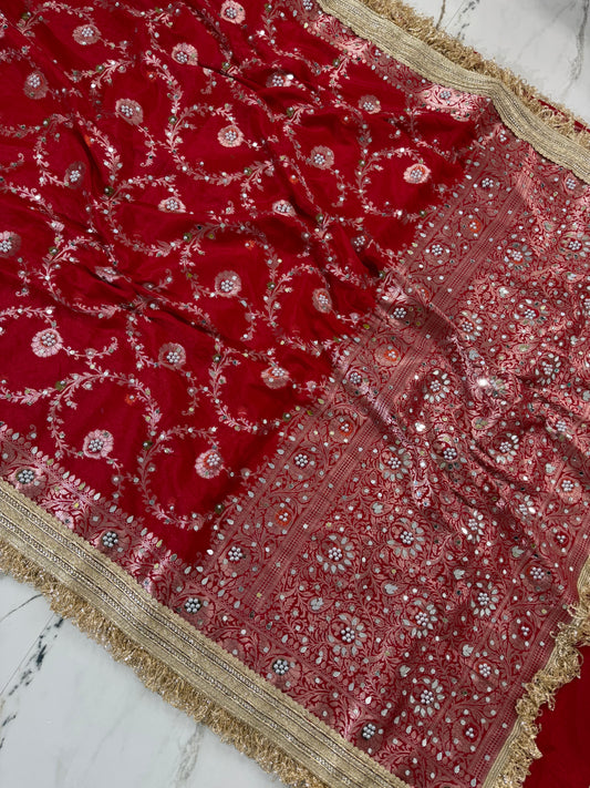 Banarasi Soft Semi Georgette Silk Saree With Mirror And Pearl Work