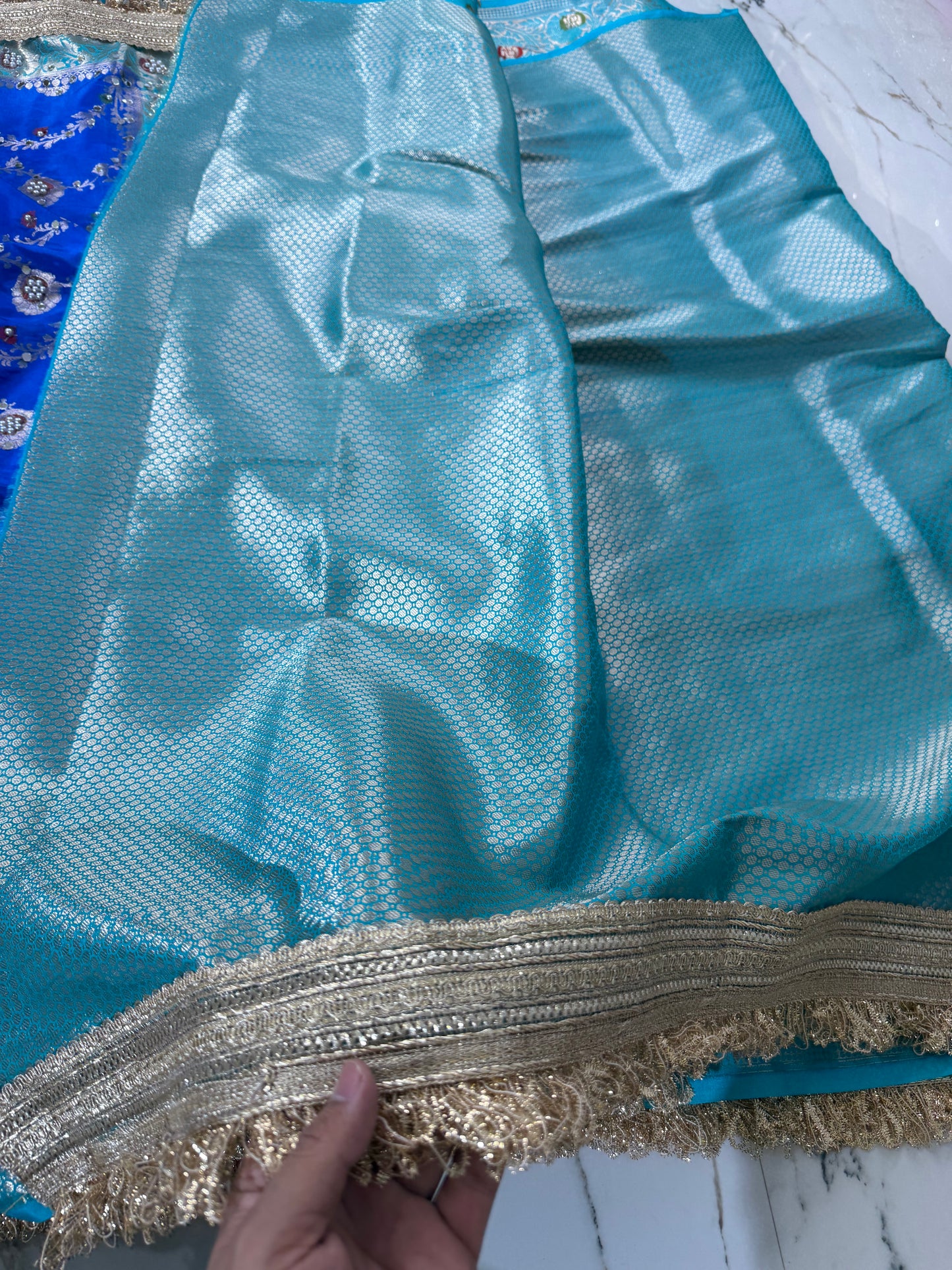 Banarasi Soft Semi Georgette Silk Saree With Mirror And Pearl Work