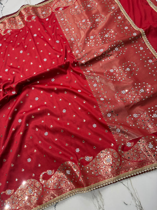 Banarasi Soft Silk Saree With Mirror Work