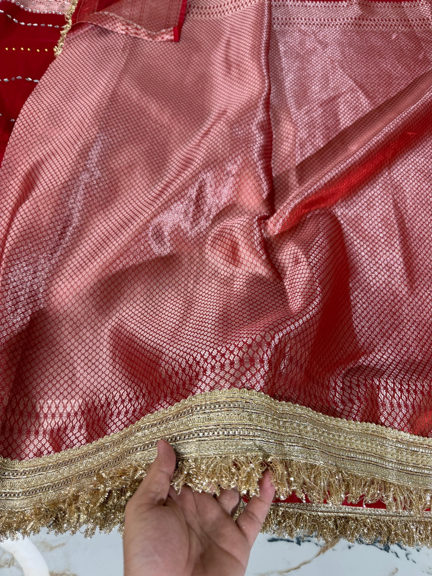 Banarasi Soft Tissue Silk Saree With Mirror And Pearl Work