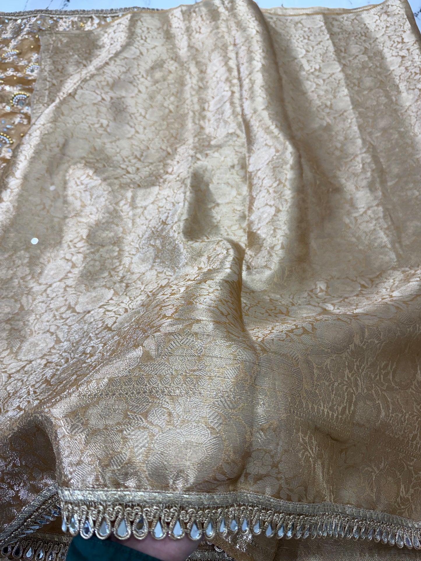 Banarasi Soft Tissue Silk Saree With Mirror And Pearl Work