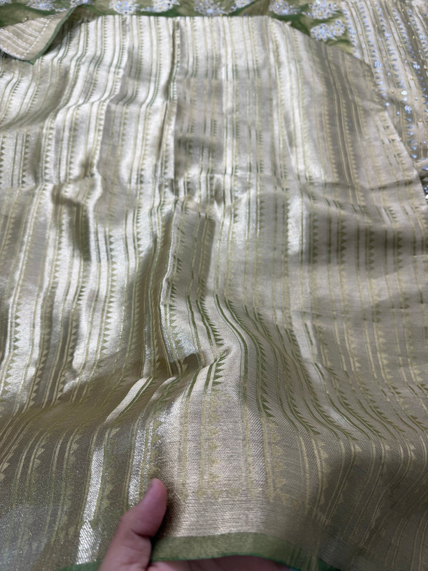 Banarasi Soft Tissue Silk Saree With Mirror And Pearl Work