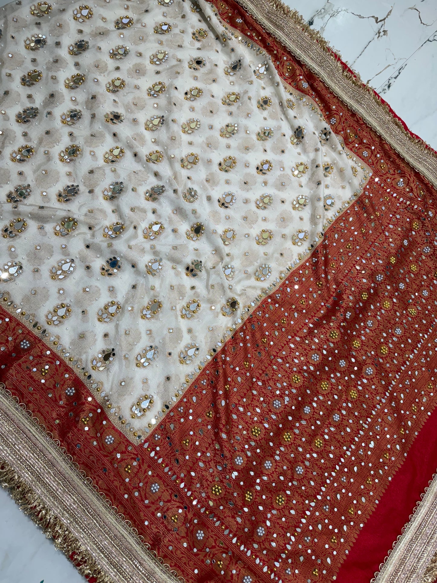 Banarasi Soft Warm Silk Saree With Mirror and Pearl Work