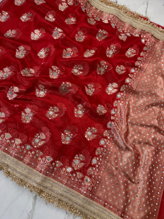 Banarasi Tissue Silk Saree With Mirror Work