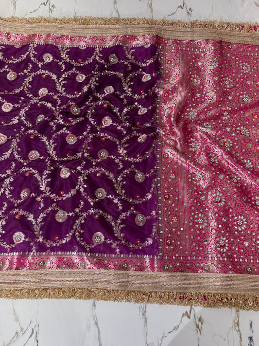 Banarasi Soft Semi Georgette Silk Saree With Mirror And Pearl Work