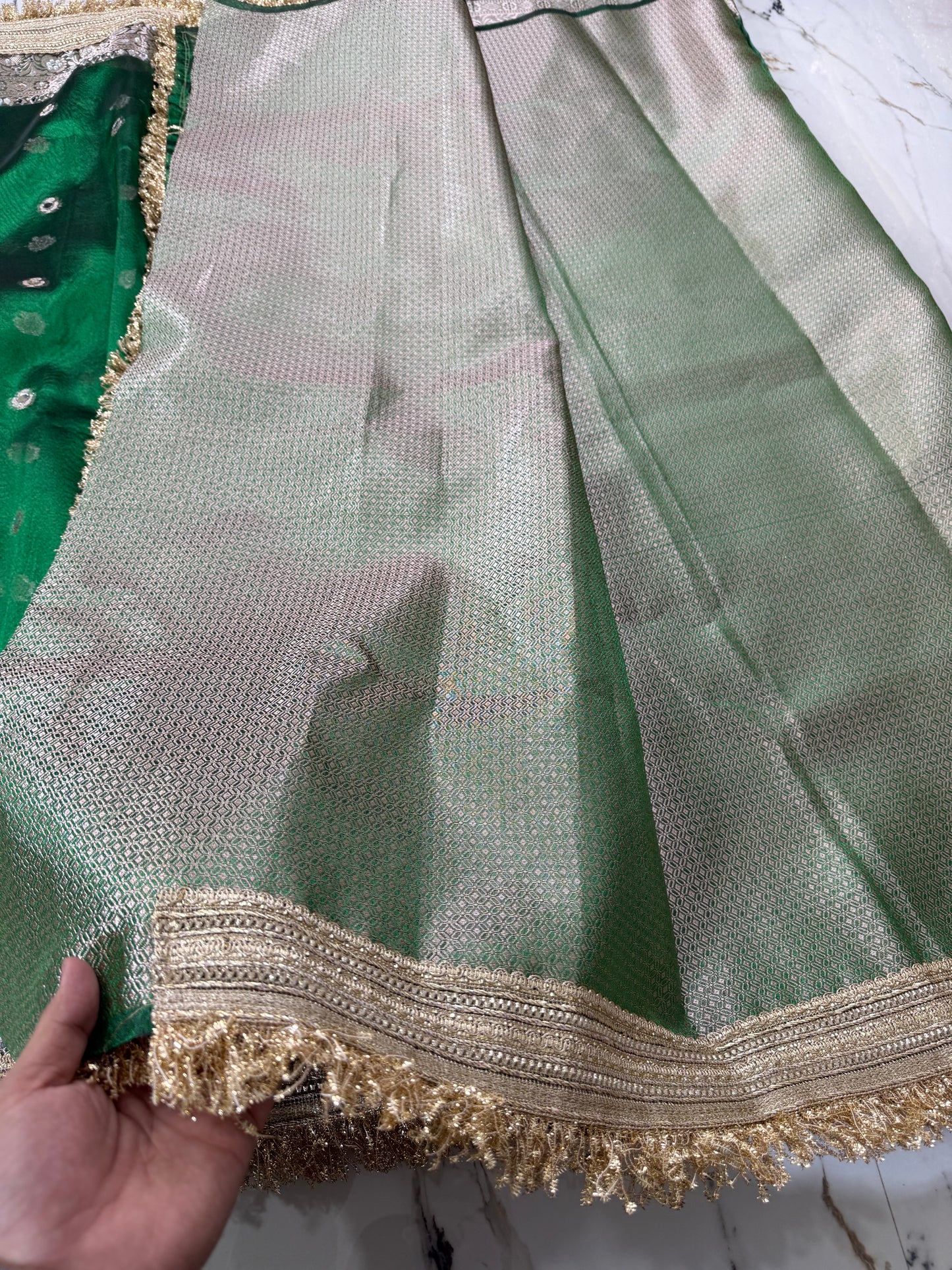 Banarasi Tissue Silk Saree With Mirror And Pearl Work
