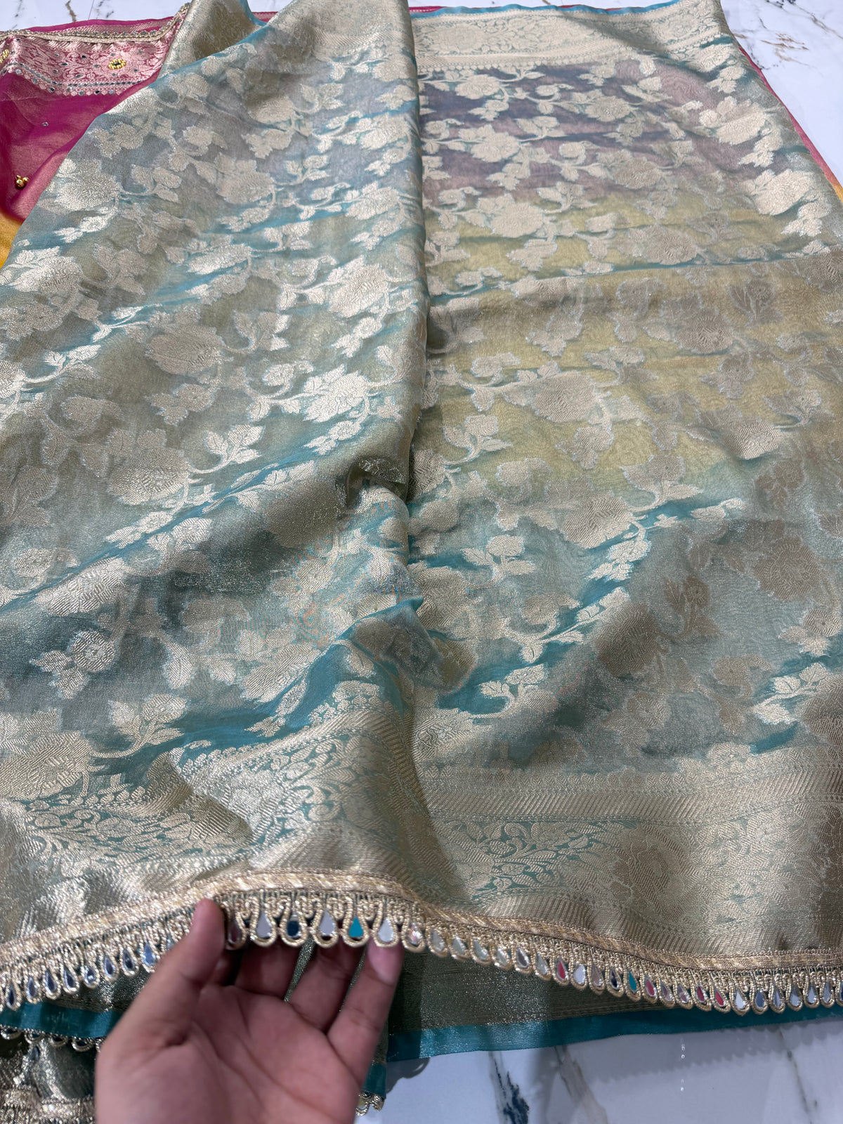 Banarasi Soft Tissue Silk Saree With Mirror And Ghunghroo Work