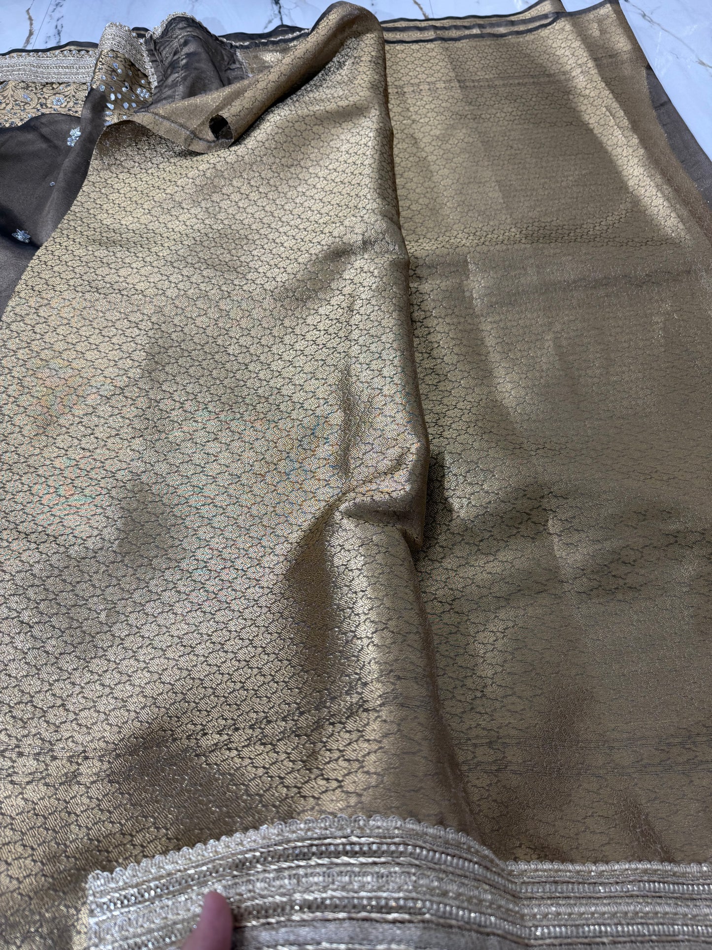 Banarasi Soft Tissue Silk Saree With Mirror And Pearl Work
