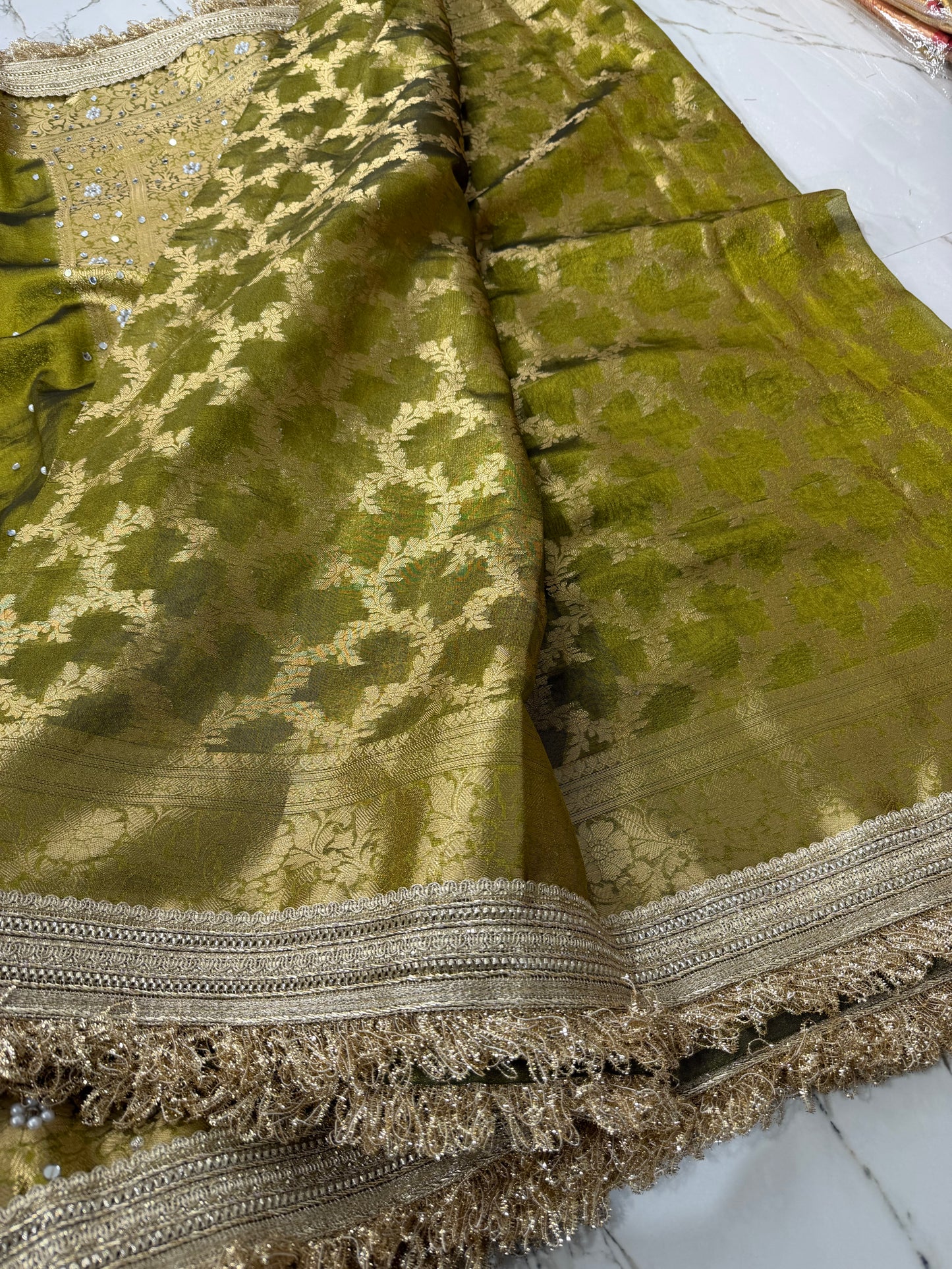 Banarasi Soft Tissue Silk Saree With Mirror Work