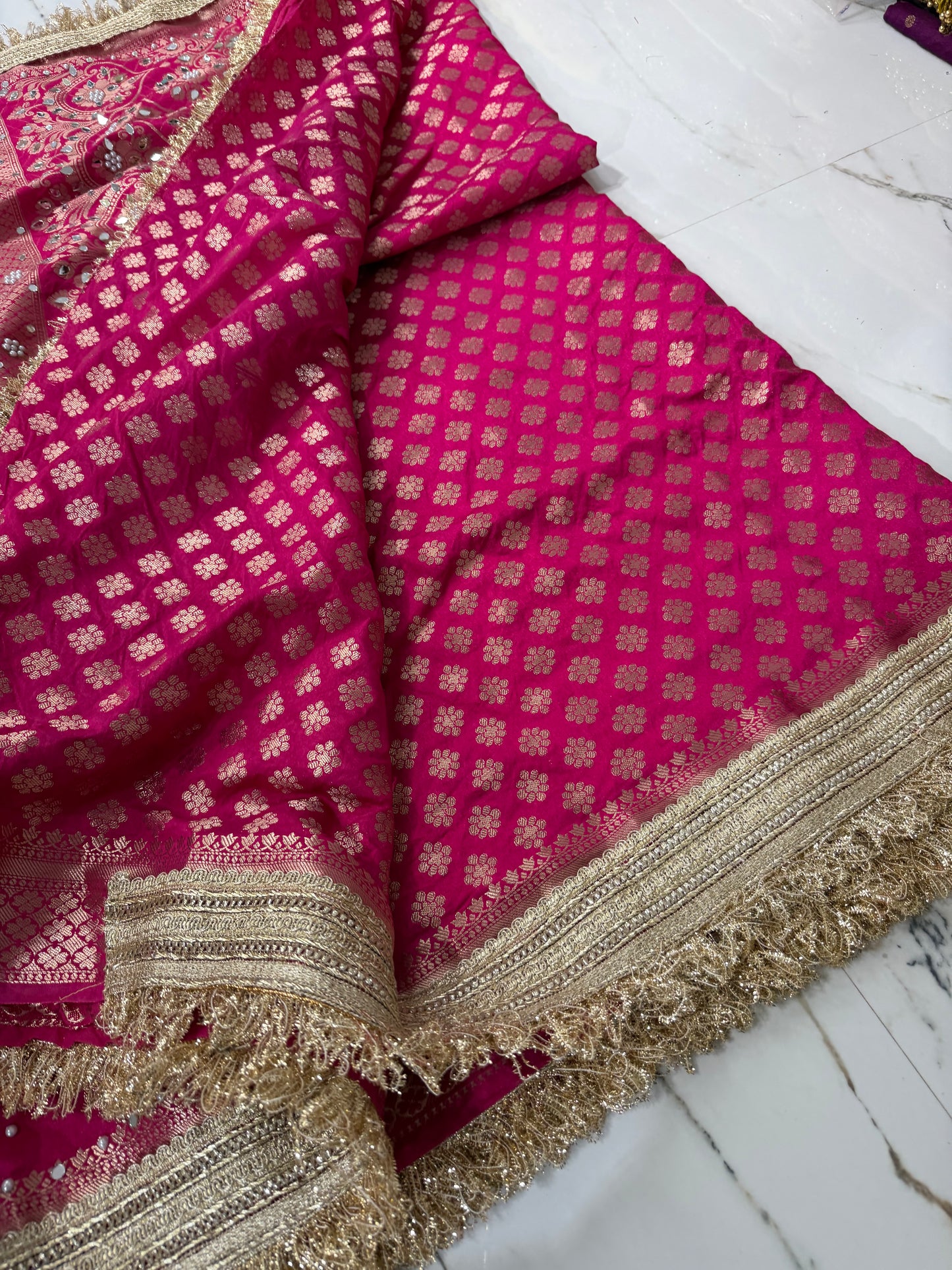 Banarasi Soft Warm Silk Saree With Mirror And Pearl Work