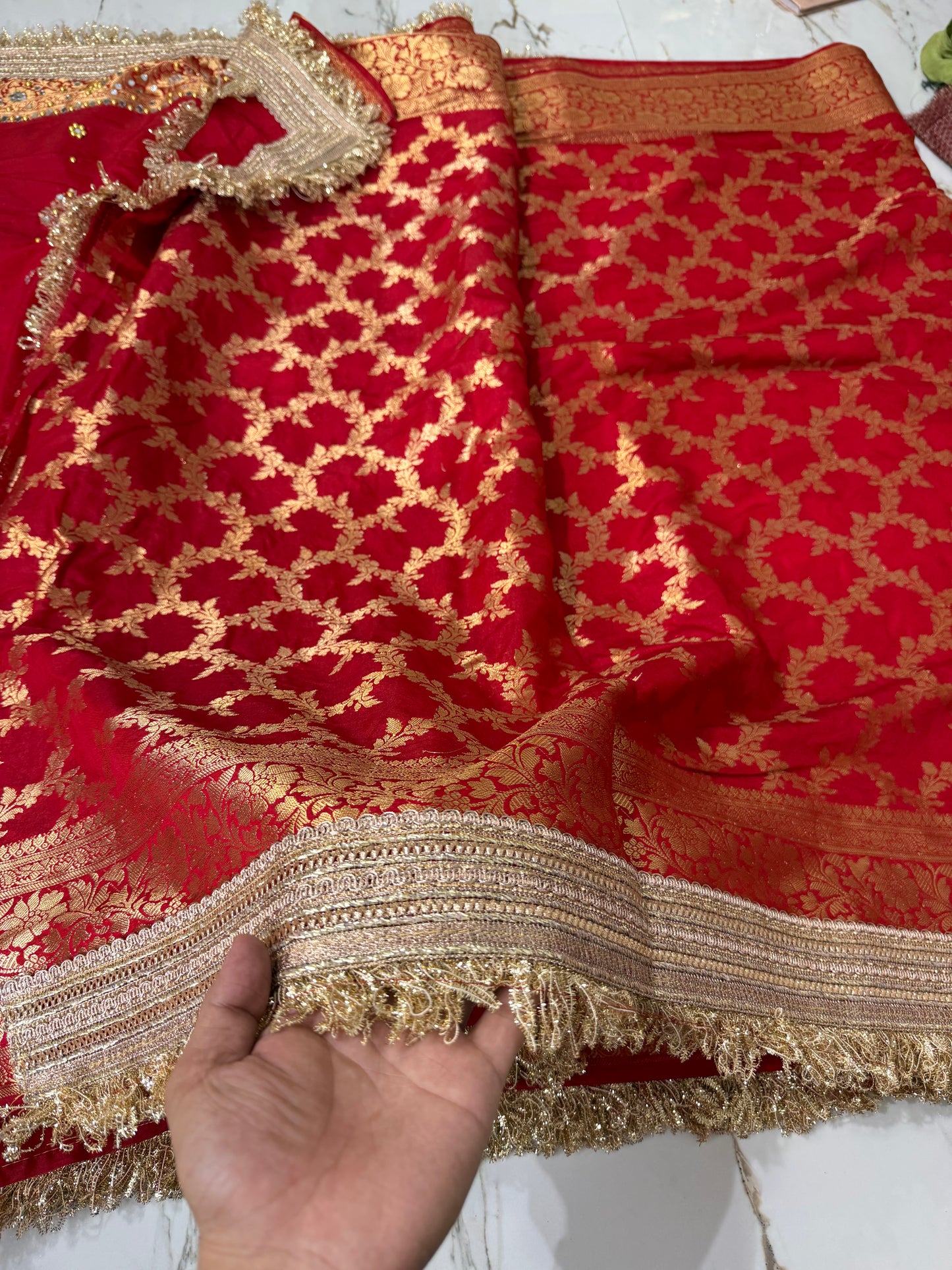 Banarasi Soft Warm Silk Saree With Mirror And Pearl Work