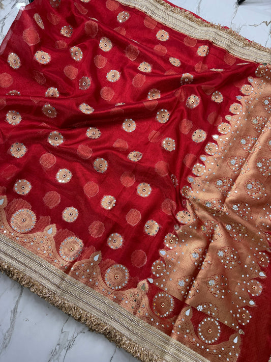 Banarasi Soft Tissue Silk Saree With Mirror Work