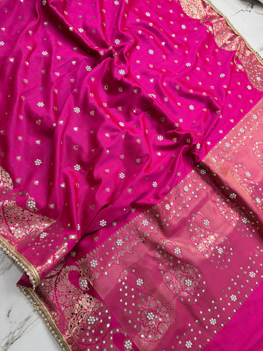 Banarasi Soft Silk Saree With Mirror Work