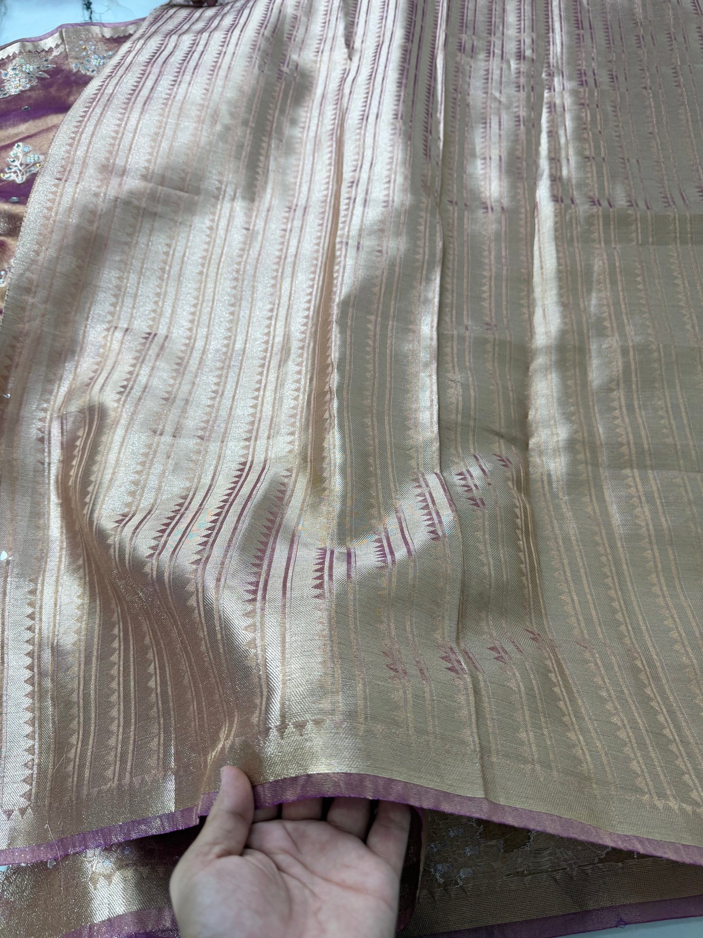 Banarasi Soft Tissue Silk Saree With Mirror And Pearl Work