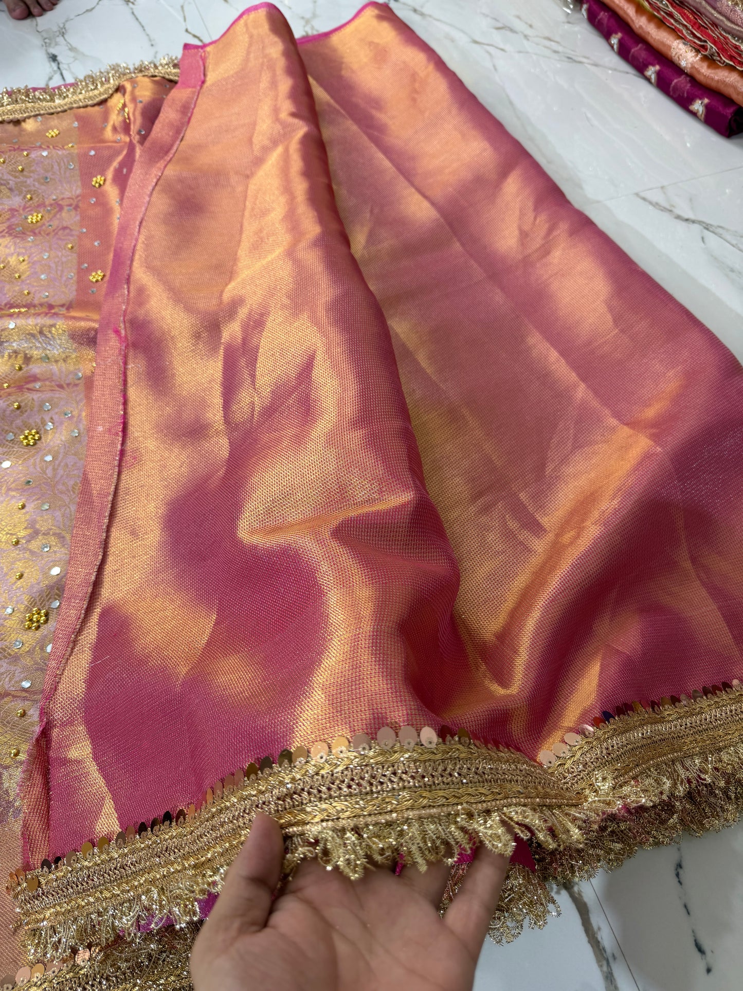 Banarasi Soft Tissue Silk Saree With Mirror And Pearl Work