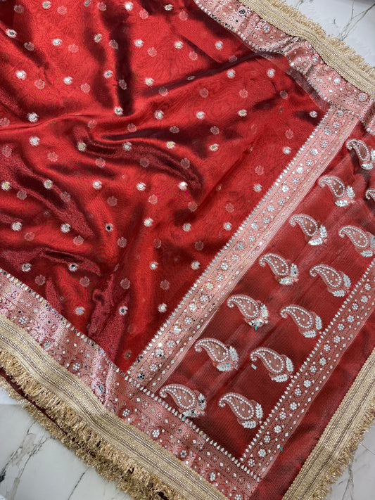 Banarasi Tissue Silk Saree With Mirror And Pearl Work