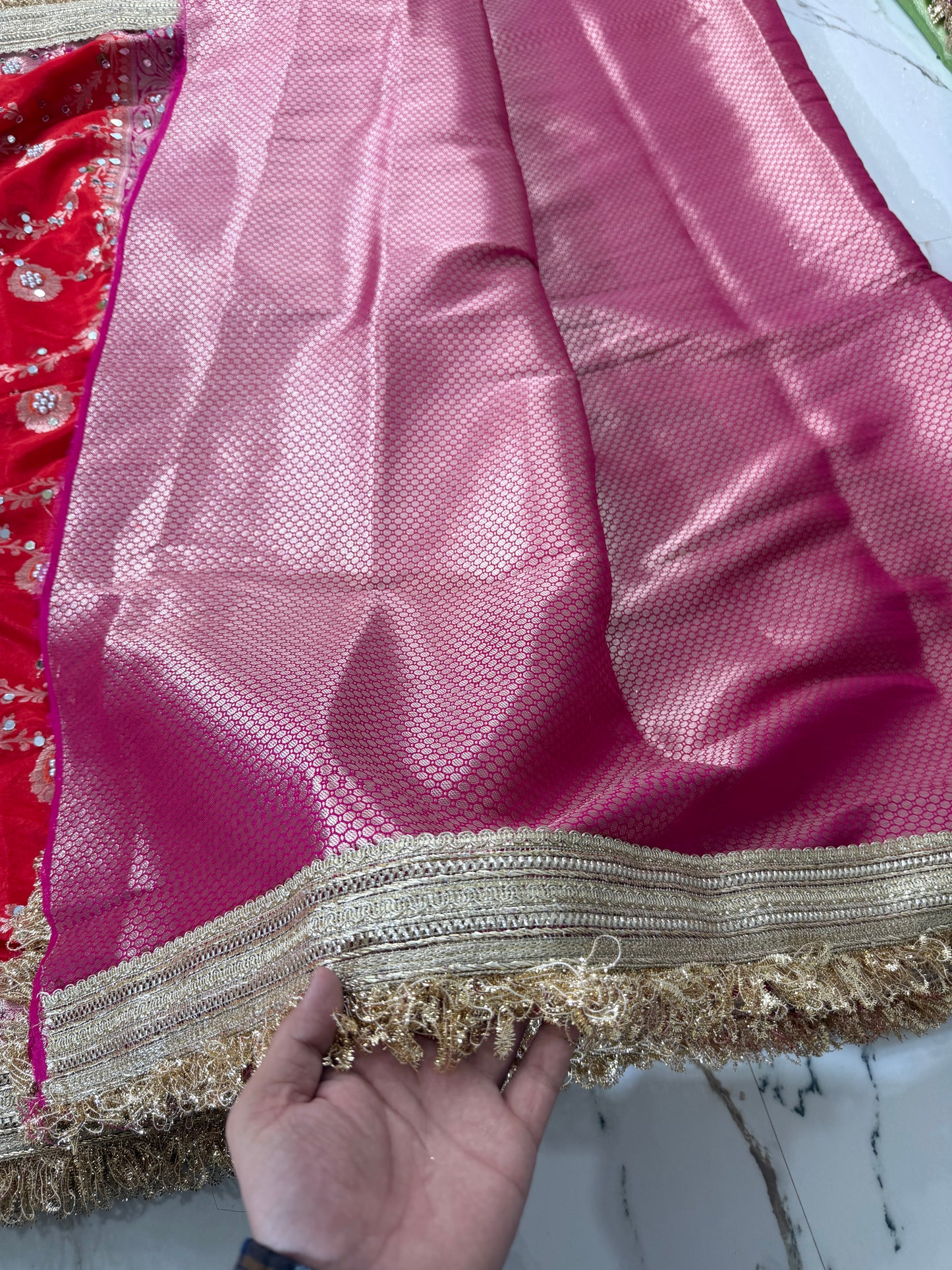 Banarasi Soft Semi Georgette Silk Saree With Mirror And Pearl Work