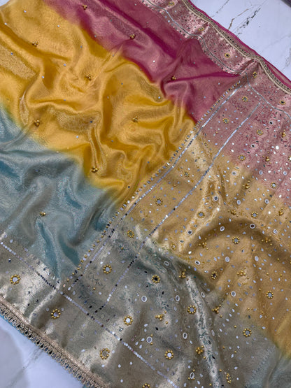 Banarasi Soft Tissue Silk Saree With Mirror And Ghunghroo Work