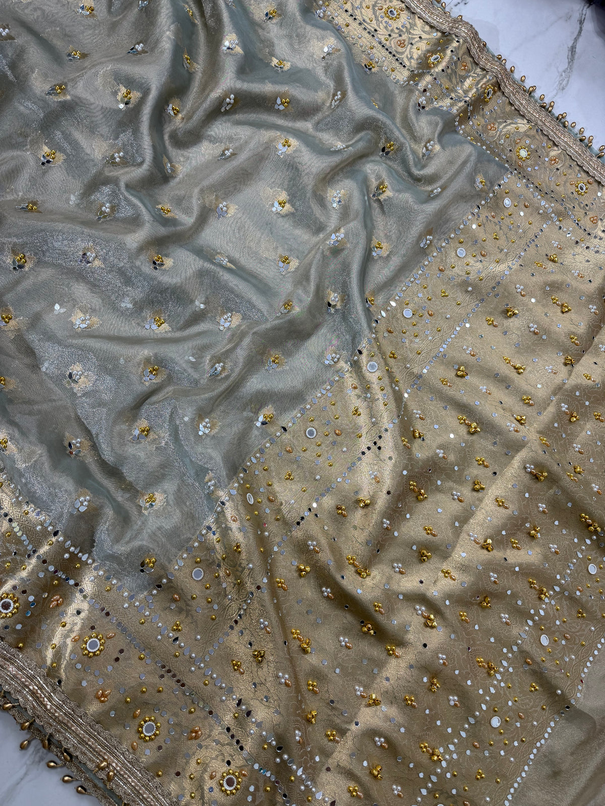 Banarasi Soft Tissue Silk Saree With Mirror And Ghunghroo Work