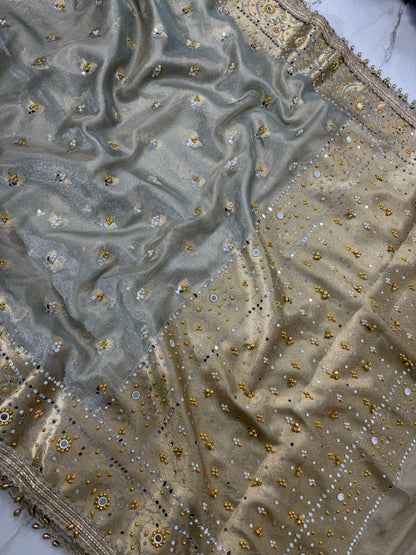 Banarasi Soft Tissue Silk Saree With Mirror And Ghunghroo Work