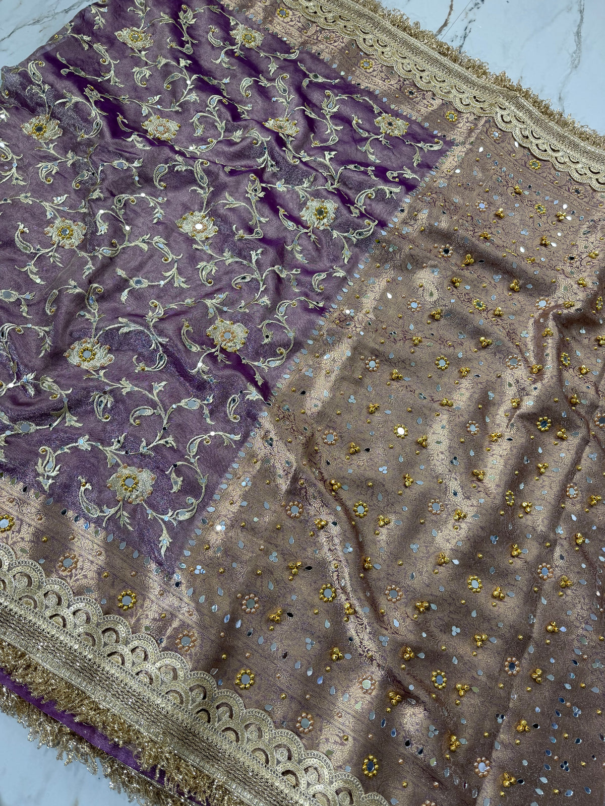 Banarasi Soft Tissue Silk Saree With Embroidery Work With Mirror And Ghunghroo Work
