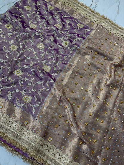 Banarasi Soft Tissue Silk Saree With Embroidery Work With Mirror And Ghunghroo Work