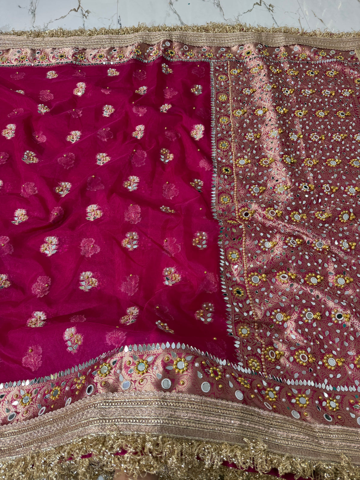 Banarasi Premium Quality Soft Kora Silk Saree With Mirror And Ghunghroo Work