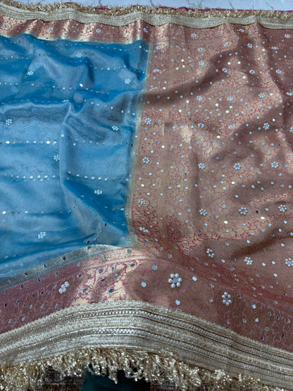 Banarasi Soft Tissue Silk Saree With Mirror And Pearl Work