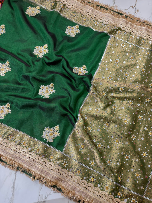 Banarasi Soft Tissue Silk Saree With Embroidery Work Or Mirror Work