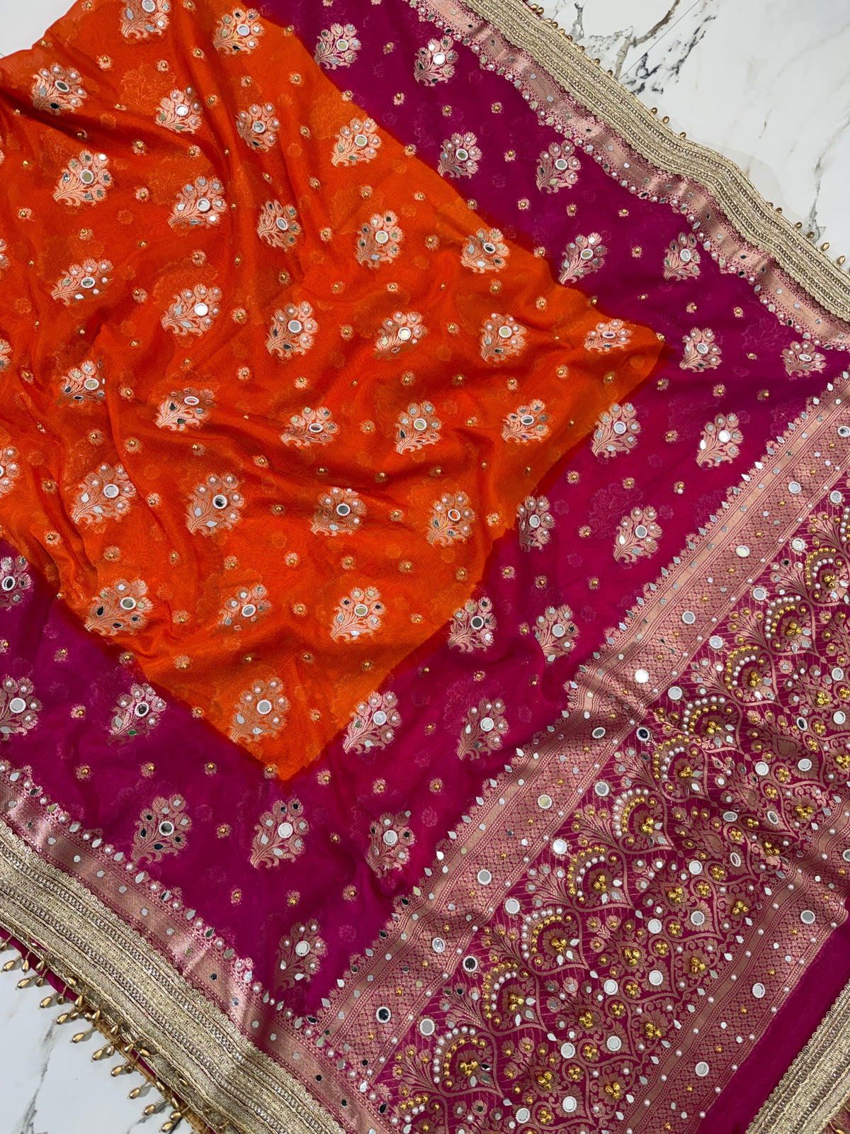 Banarasi Soft Georgette Silk Saree With Mirror And Ghunghroo Work