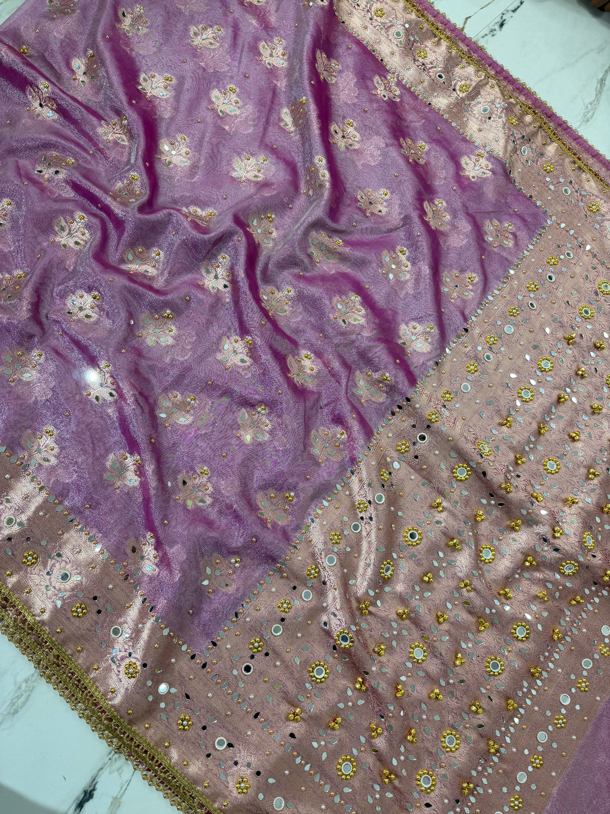 Banarasi Soft Tissue Silk Saree With Mirror And Ghunghroo Work