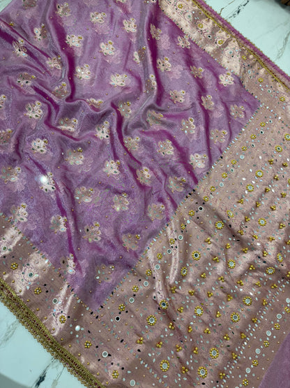 Banarasi Soft Tissue Silk Saree With Mirror And Ghunghroo Work