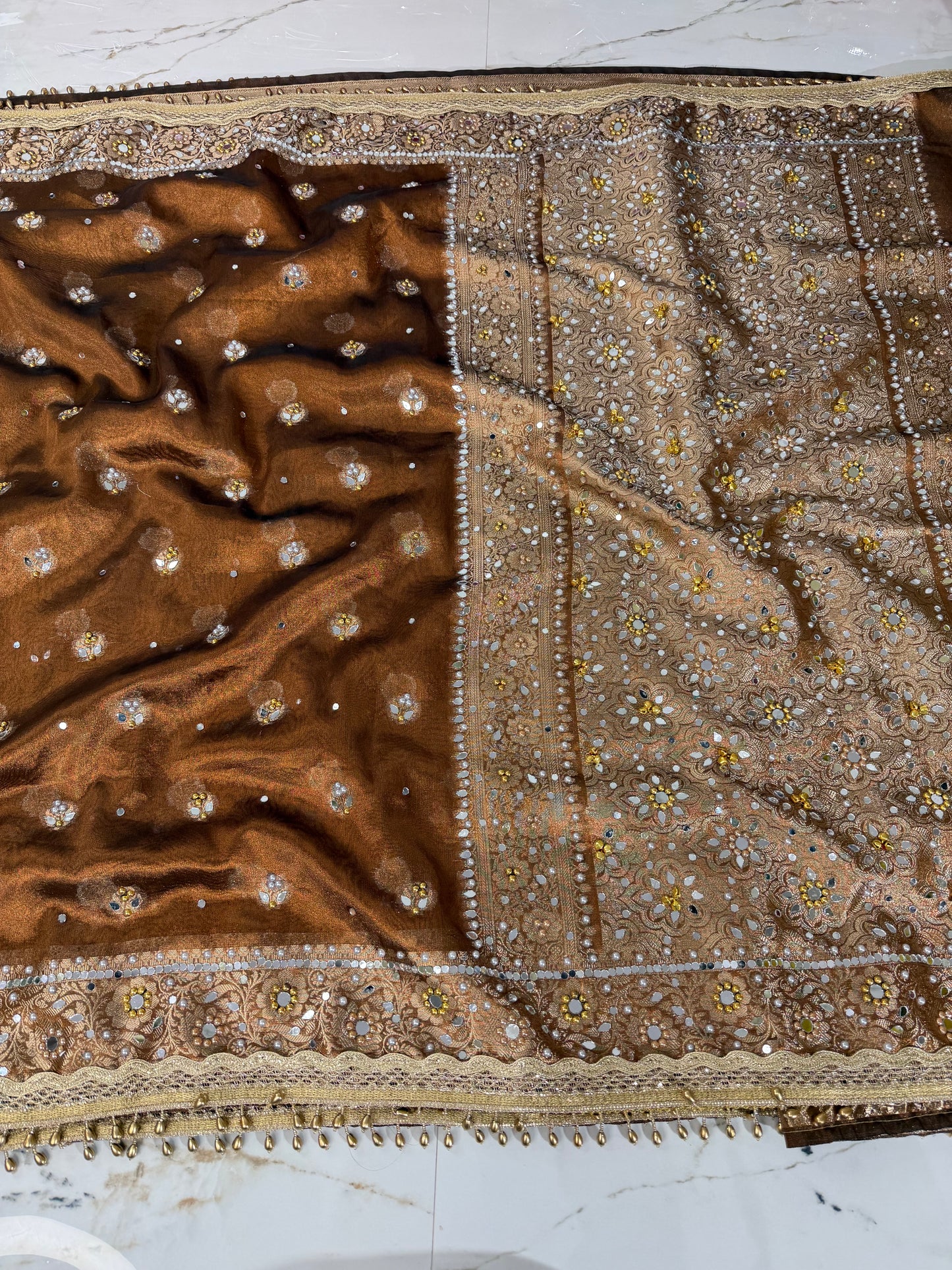 Banarasi Soft Tissue Silk Saree With Mirror And Ghunghroo Work