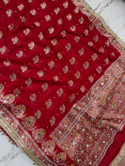 Banarasi Soft Georgette Silk Saree With Mirror And Ghunghroo Work