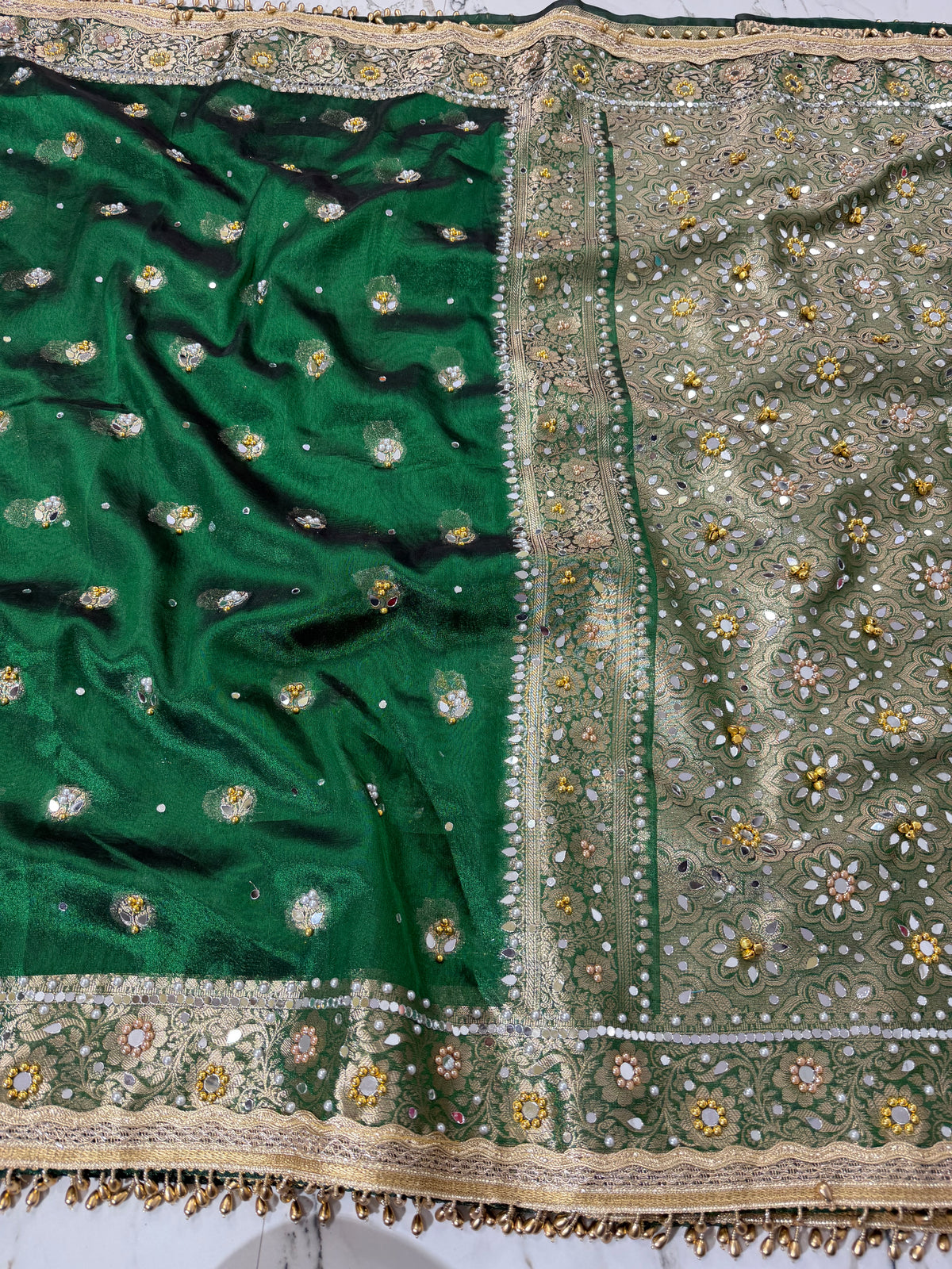 Banarasi Soft Tissue Silk Saree With Mirror And Ghunghroo Work
