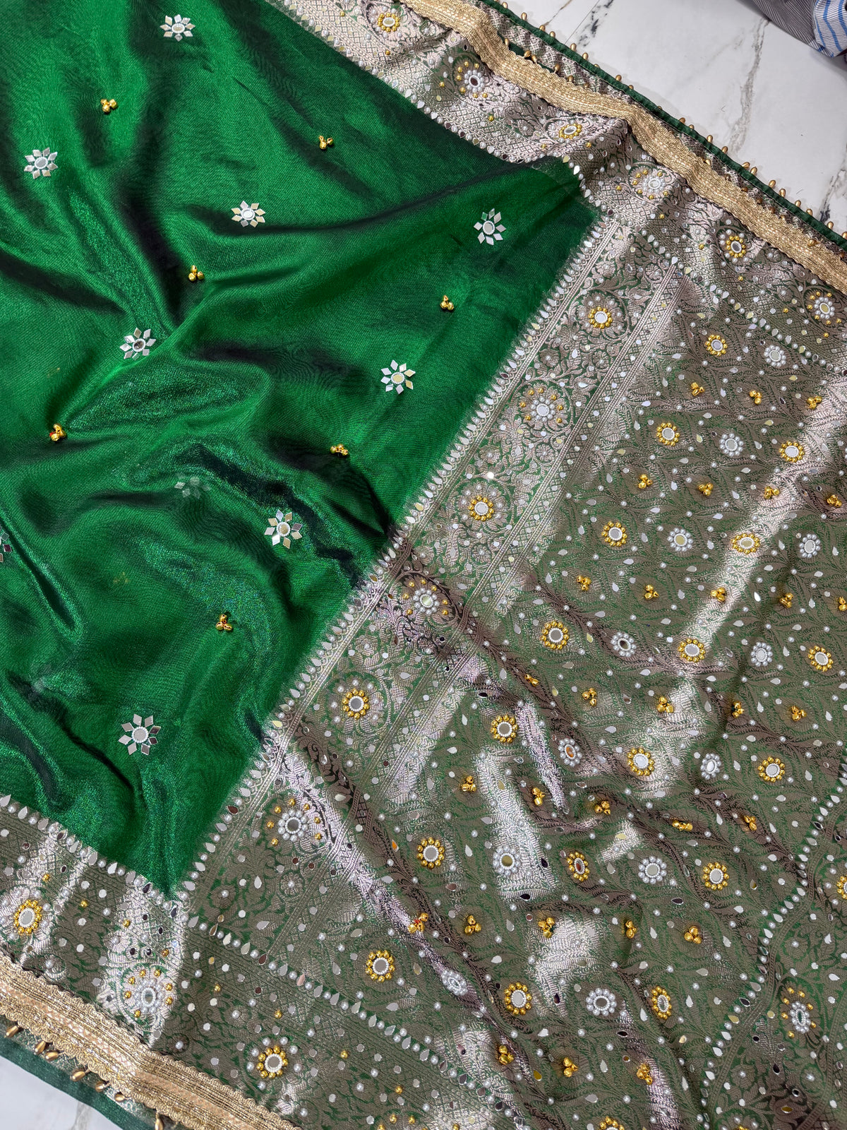 Banarasi Soft Tissue Silk Saree With Mirror And Ghunghroo Work