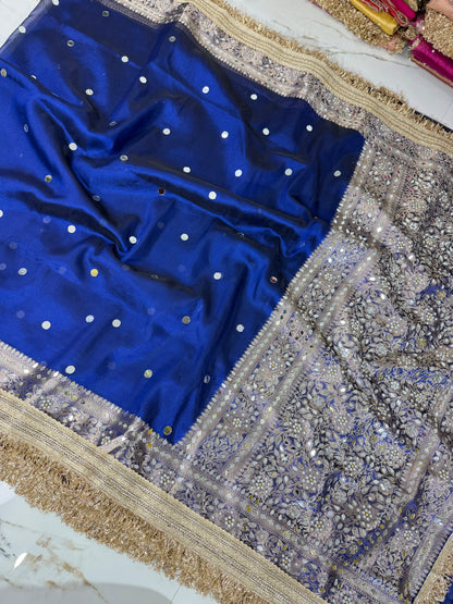 Banarasi Soft Tissue Silk Saree With Mirror And Pearl Work