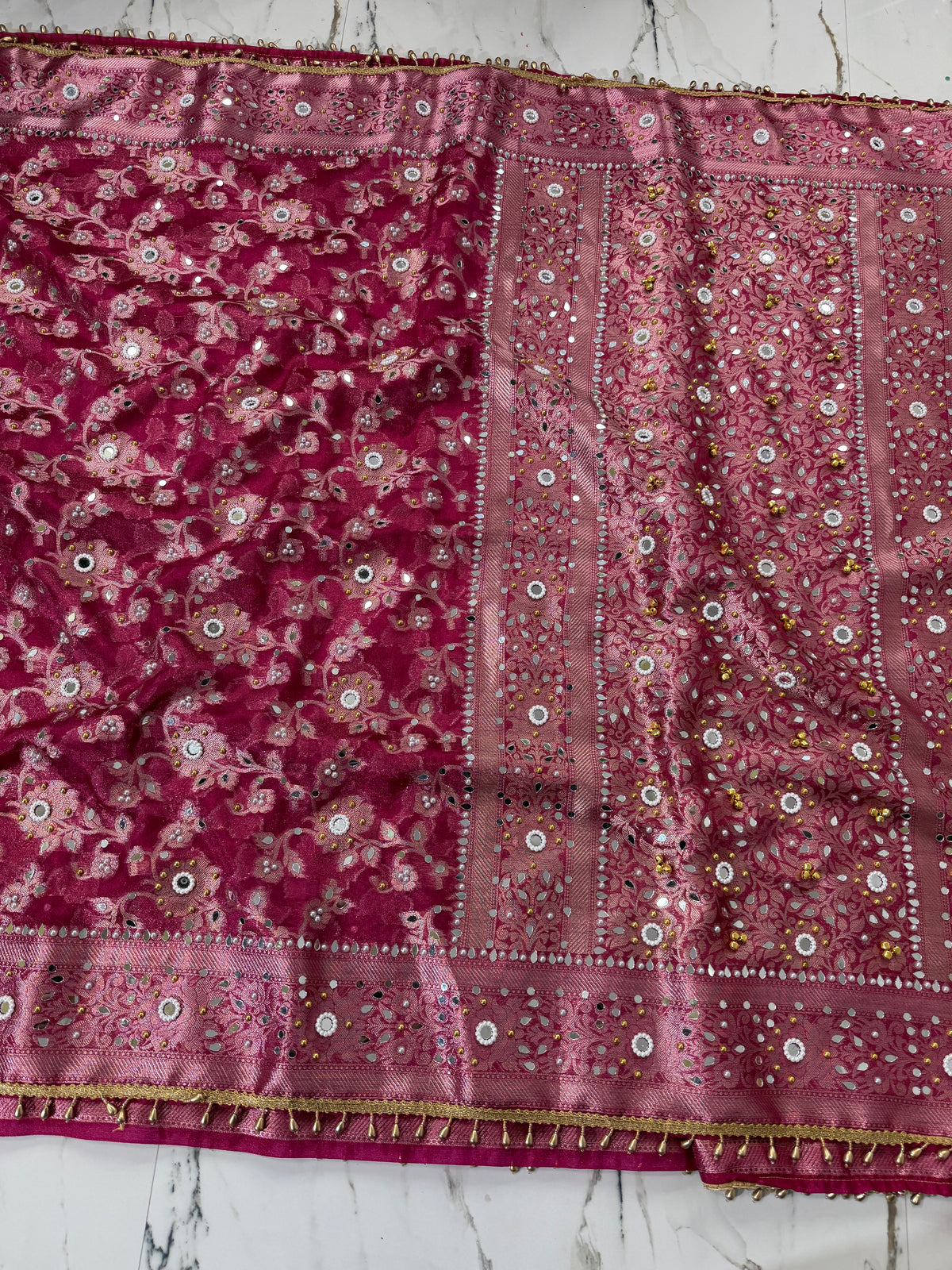 Banarasi Soft Tissue Silk Saree With Mirror And Ghunghroo Work