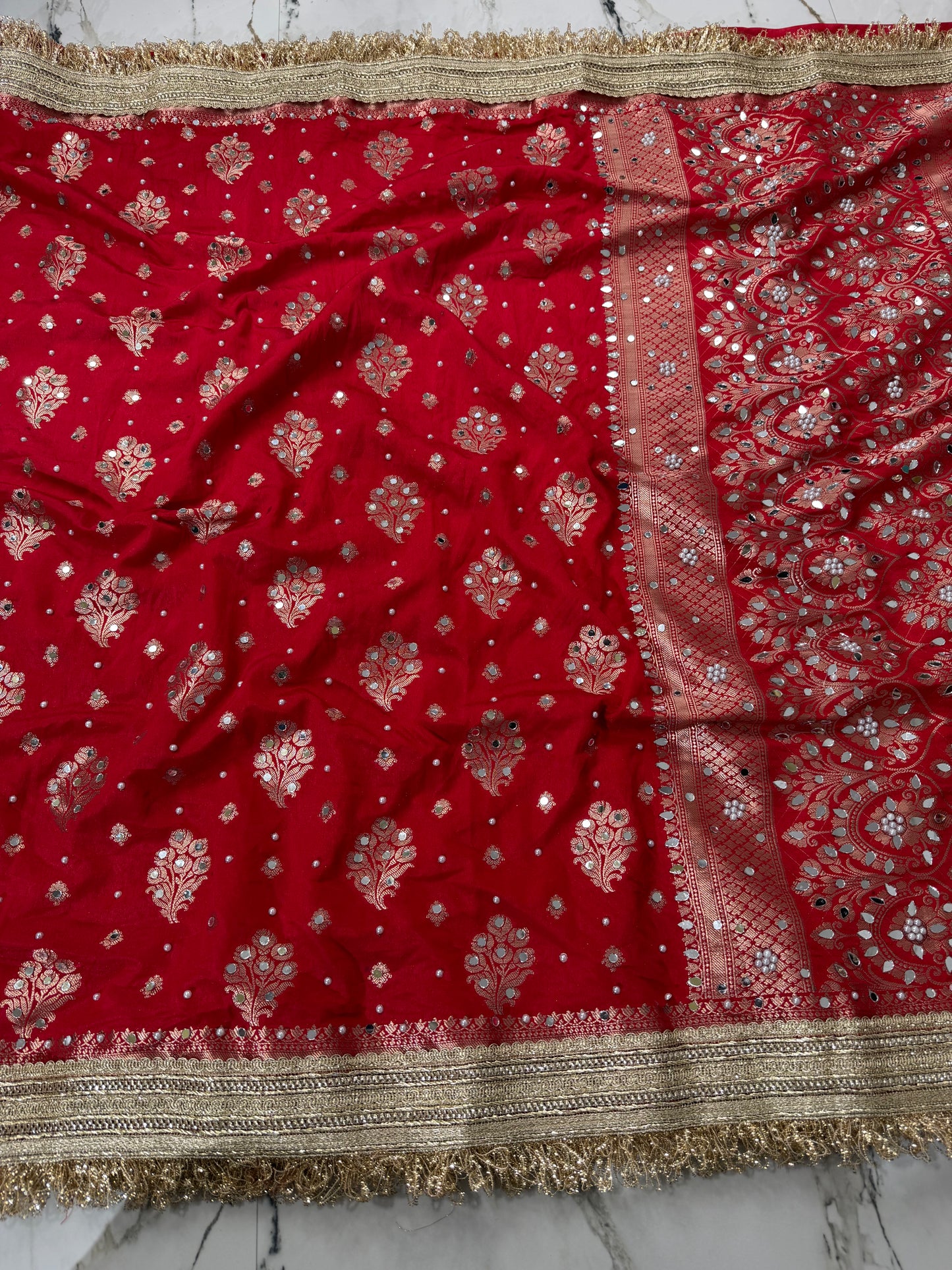 Banarasi Soft Warm Silk Saree With Mirror And Pearl Work
