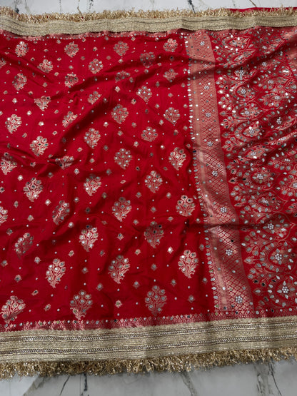 Banarasi Soft Warm Silk Saree With Mirror And Pearl Work