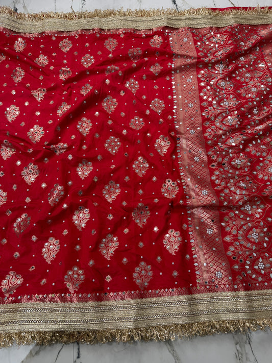Banarasi Soft Warm Silk Saree With Mirror And Pearl Work